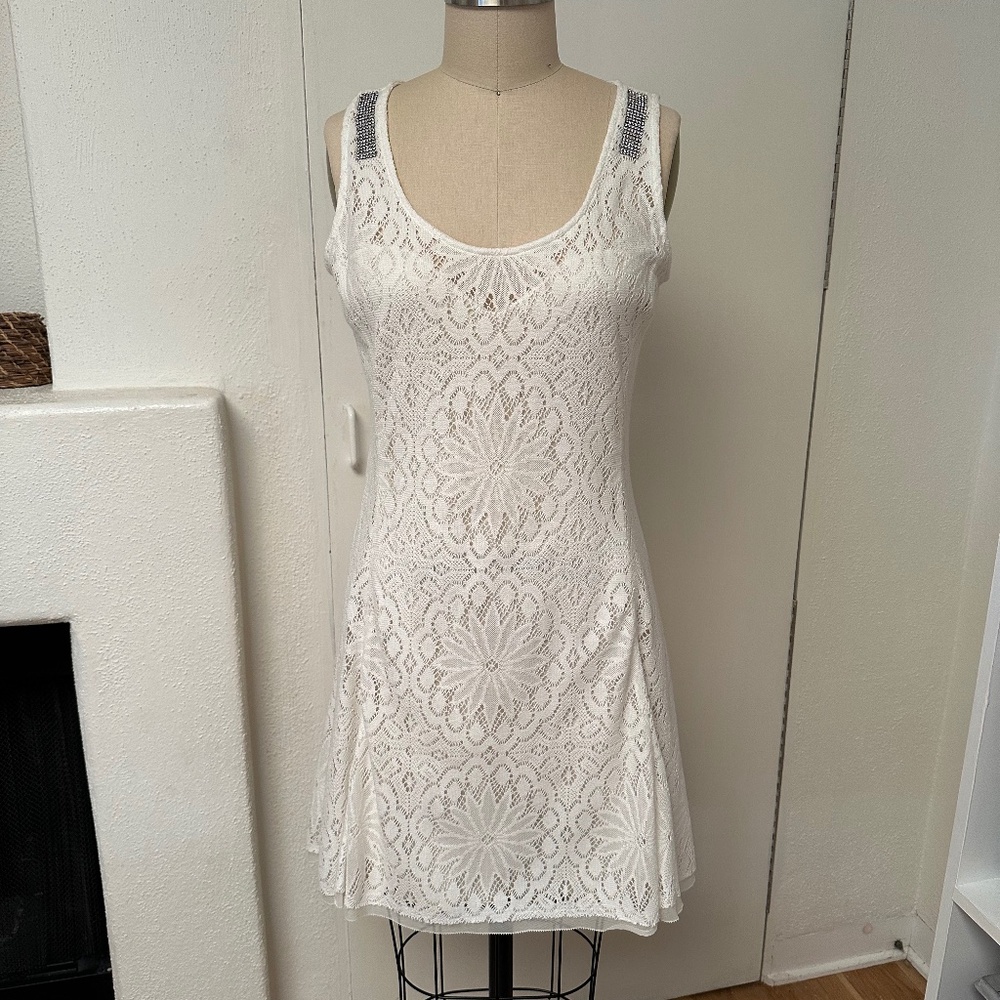 NWOT Royal Underground Dress Lace and Silk Rhinestone trim